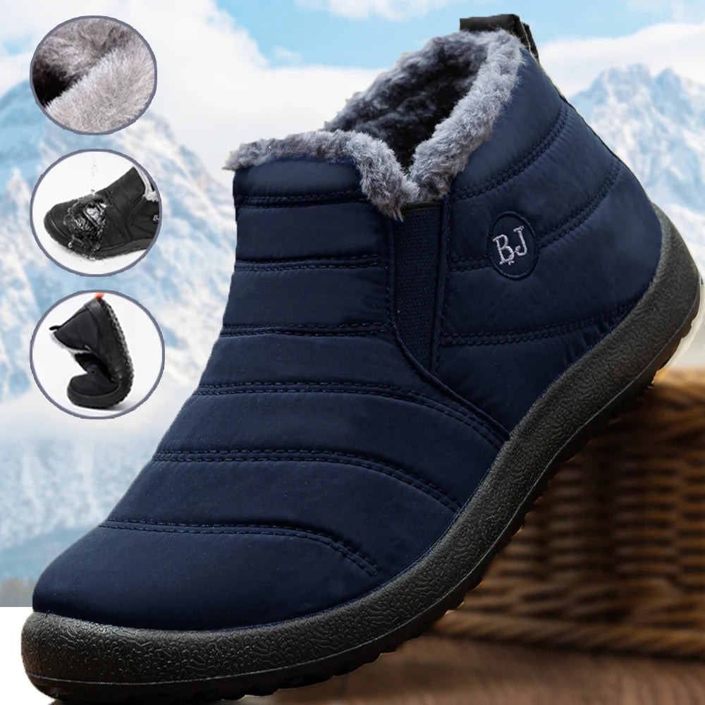 Hommes bottes imperméables bottes d'hiver bottes de neige légères fourrure chaude hommes chaussures grande taille 47 unisexe bottines sans lacet chaussures décontractées