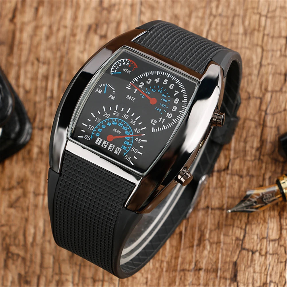 Mode hommes en acier inoxydable de luxe Sport analogique Quartz montre-bracelet LED noir Sport montres mode montres pour hommes cadeau
