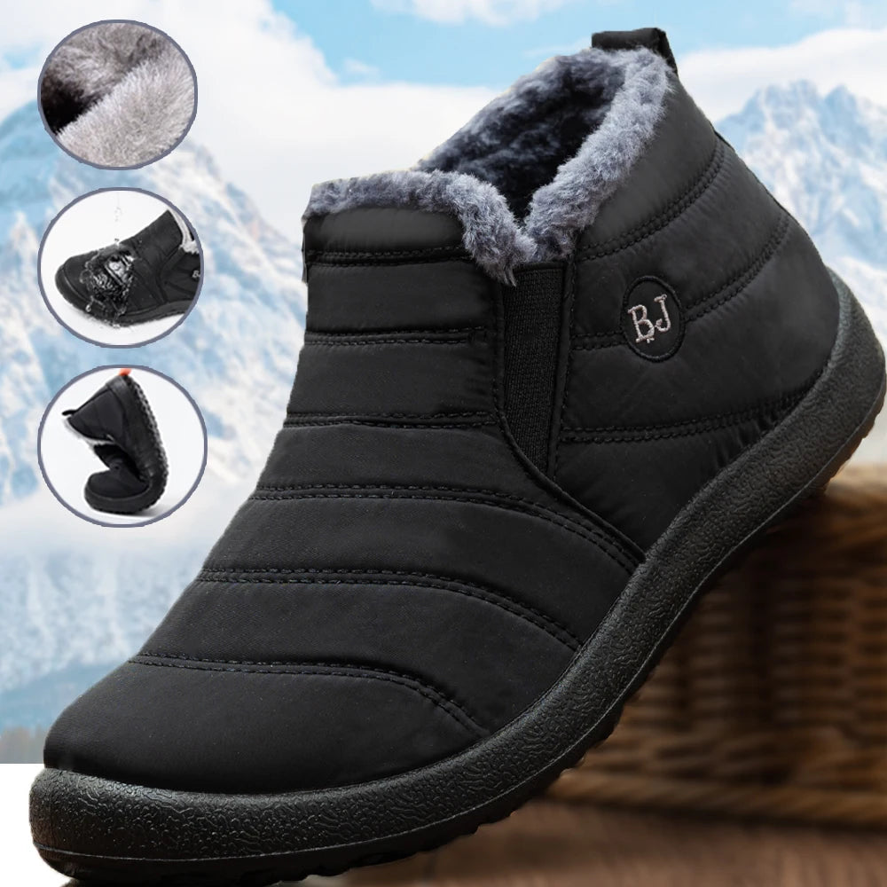 Hommes bottes imperméables bottes d'hiver bottes de neige légères fourrure chaude hommes chaussures grande taille 47 unisexe bottines sans lacet chaussures décontractées