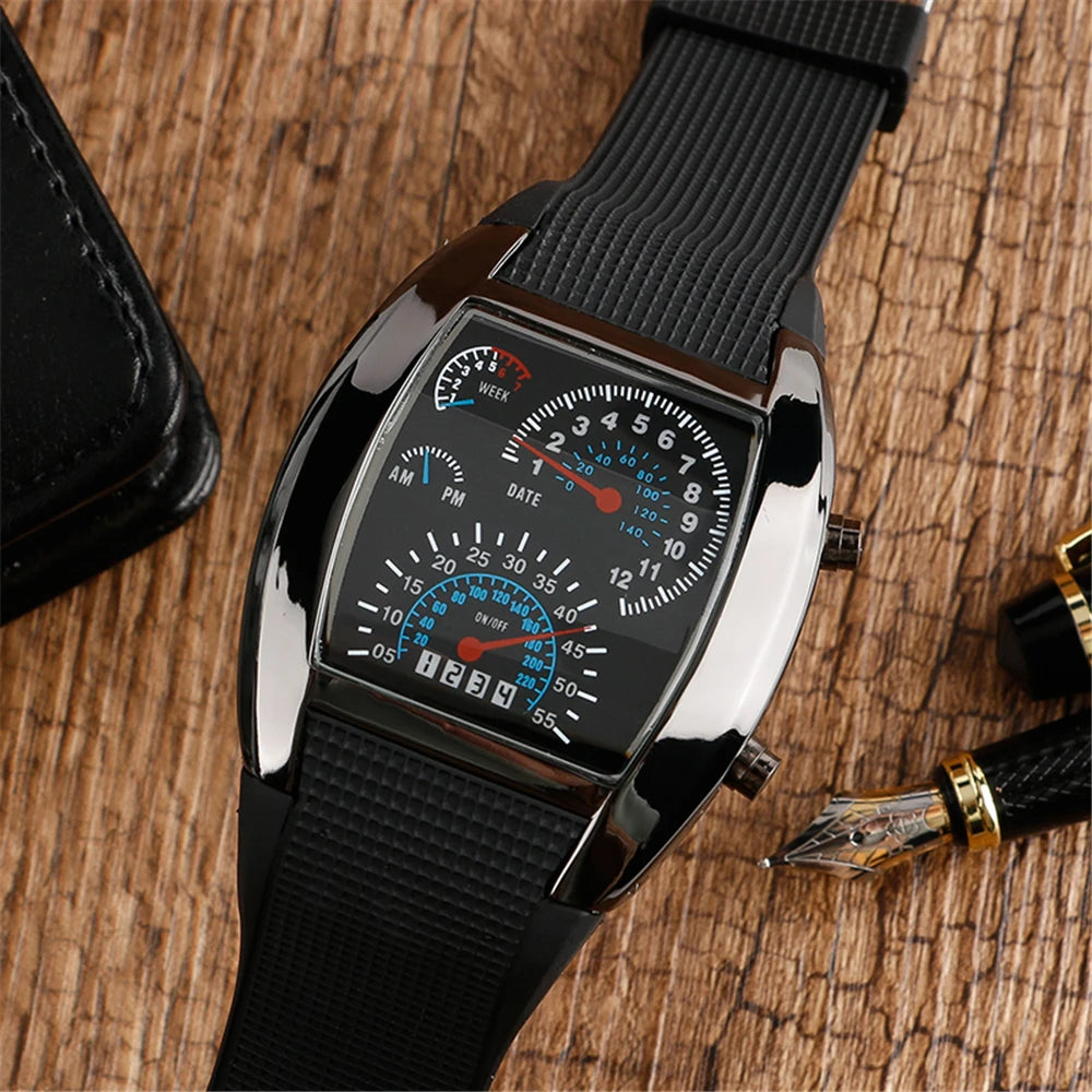 Mode hommes en acier inoxydable de luxe Sport analogique Quartz montre-bracelet LED noir Sport montres mode montres pour hommes cadeau