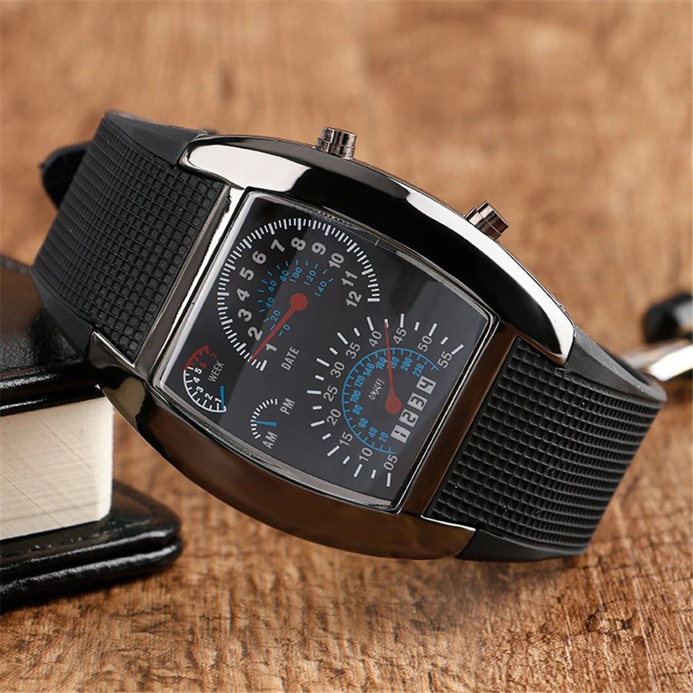 Mode hommes en acier inoxydable de luxe Sport analogique Quartz montre-bracelet LED noir Sport montres mode montres pour hommes cadeau