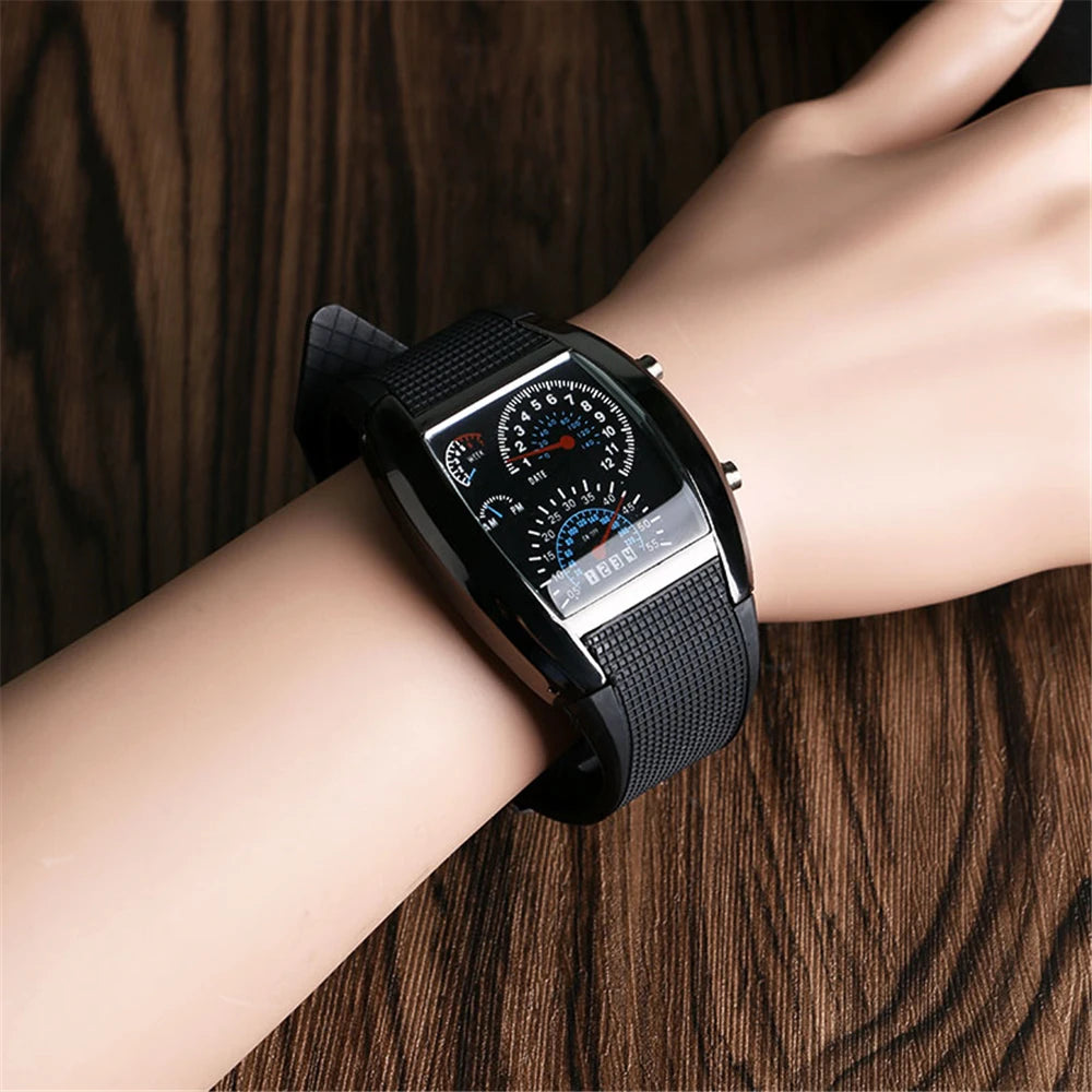 Mode hommes en acier inoxydable de luxe Sport analogique Quartz montre-bracelet LED noir Sport montres mode montres pour hommes cadeau