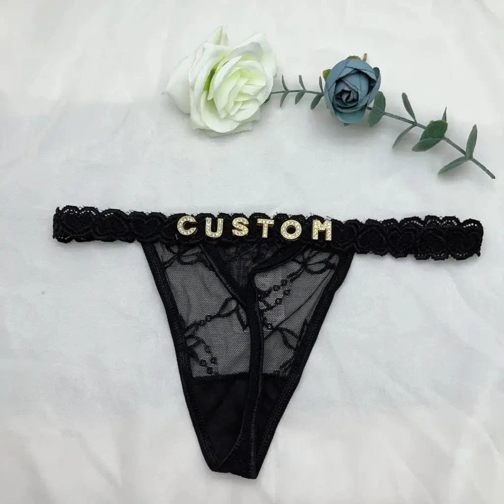String personnalisé avec nom bricolage strass lettre tongs Sexy sous-vêtements personnalisés string personnalisé Bikini bijoux cadeau