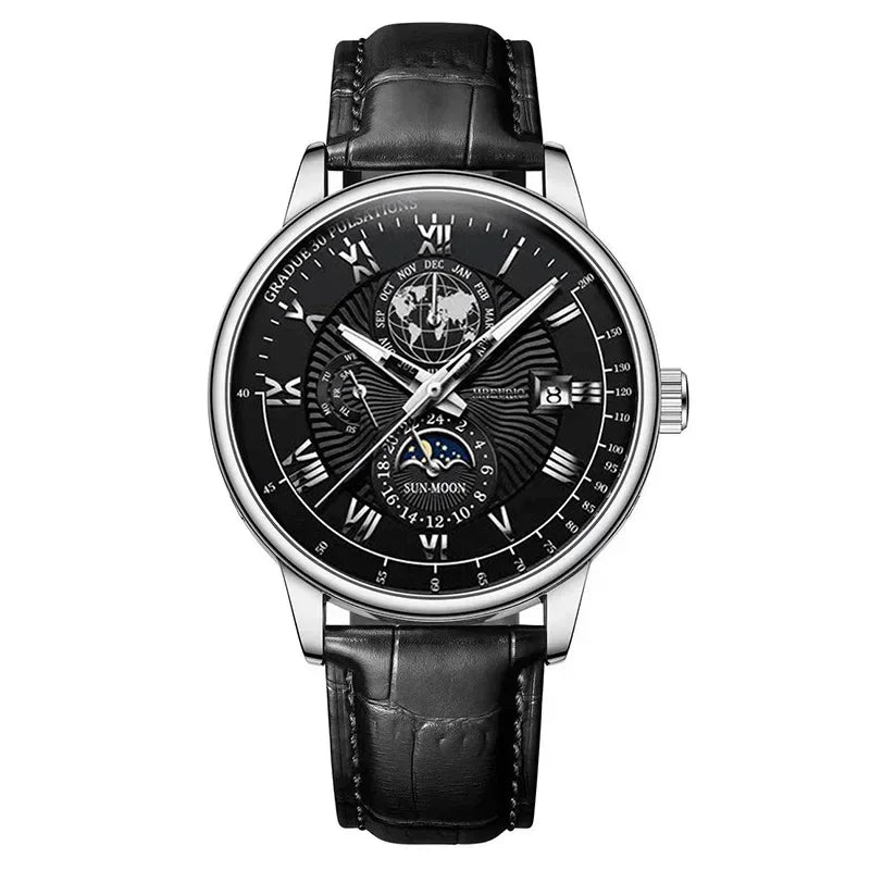 2025 montre pour hommes chronographe Phase de lune motif lumineux haut de gamme Sport homme montre-bracelet en cuir hommes montres à Quartz horloge décontractée