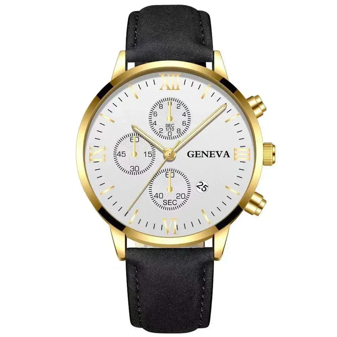 Montre-bracelet de sport à quartz analogique en cuir pour hommes, Genève, date, boîtier en alliage, horloge masculine, marque supérieure, luxe, mode