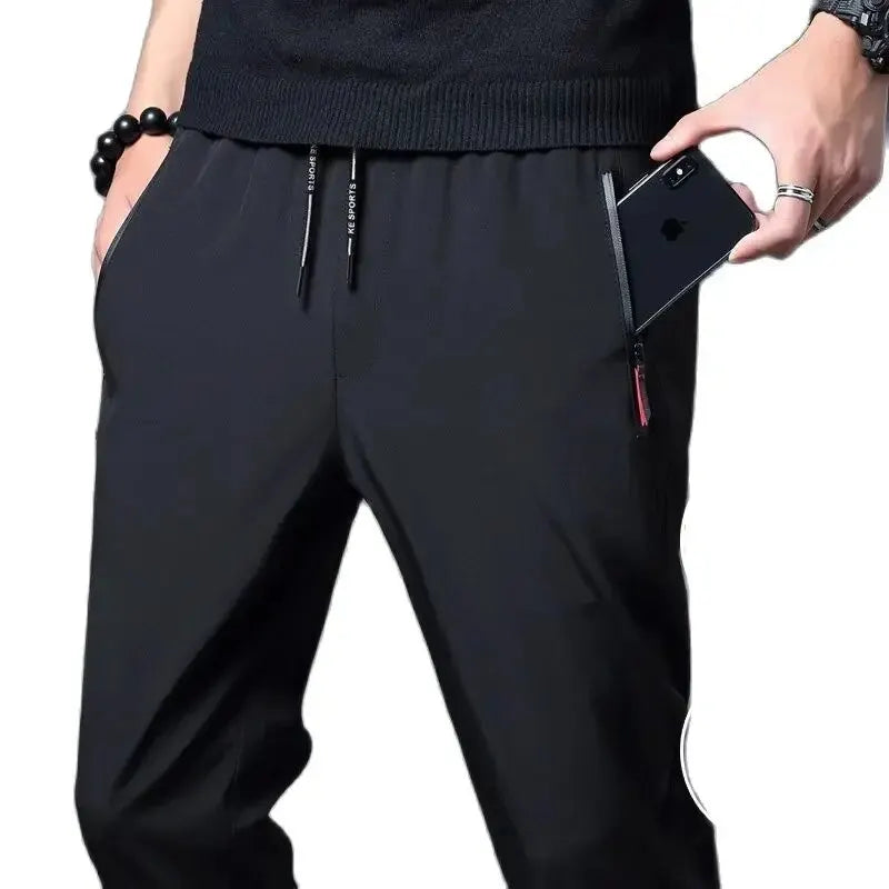 Pantalon décontracté pour hommes, coupe droite, Slim, taille élastique, survêtement coréen classique, bleu, noir, gris, marque masculine, grande taille