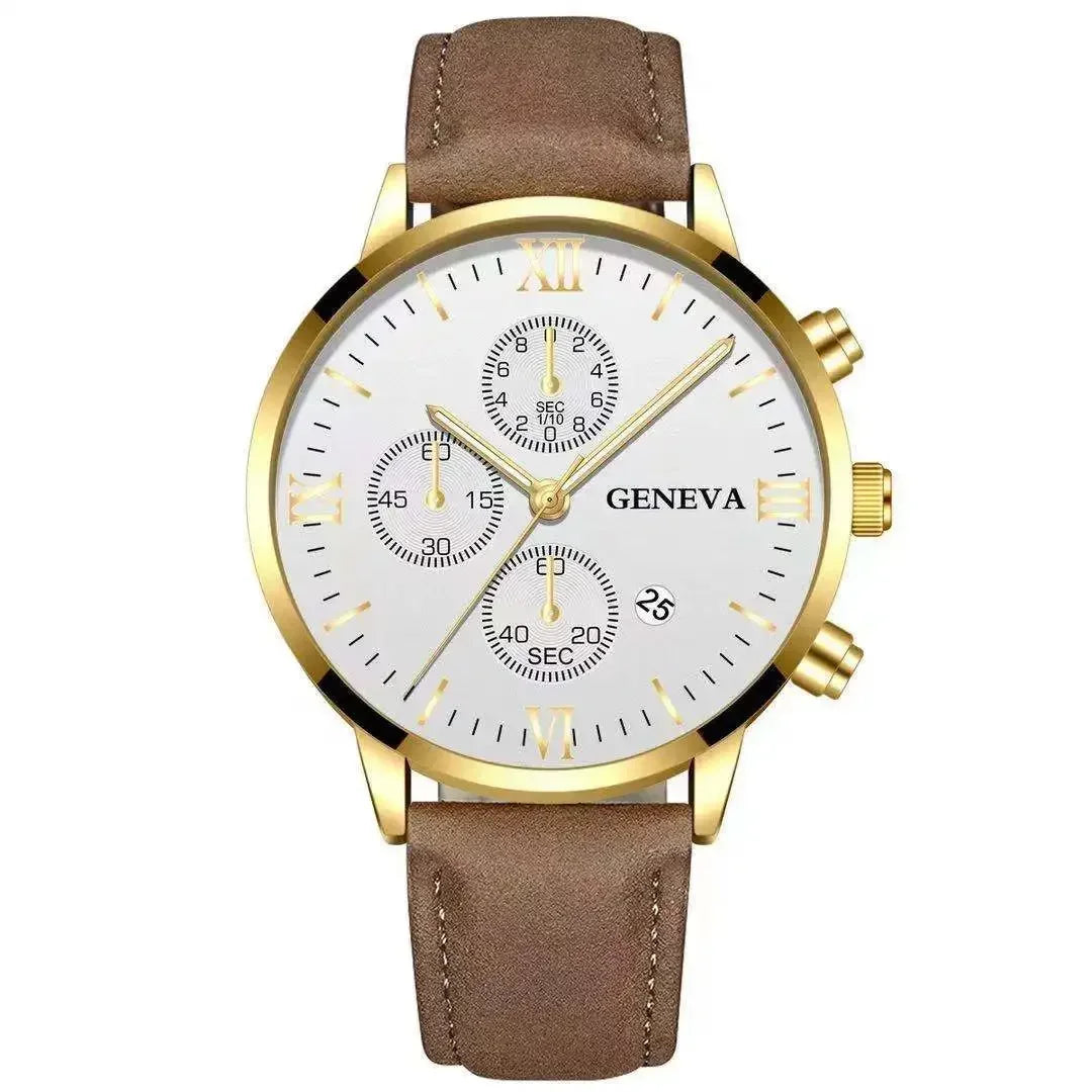 Montre-bracelet de sport à quartz analogique en cuir pour hommes, Genève, date, boîtier en alliage, horloge masculine, marque supérieure, luxe, mode
