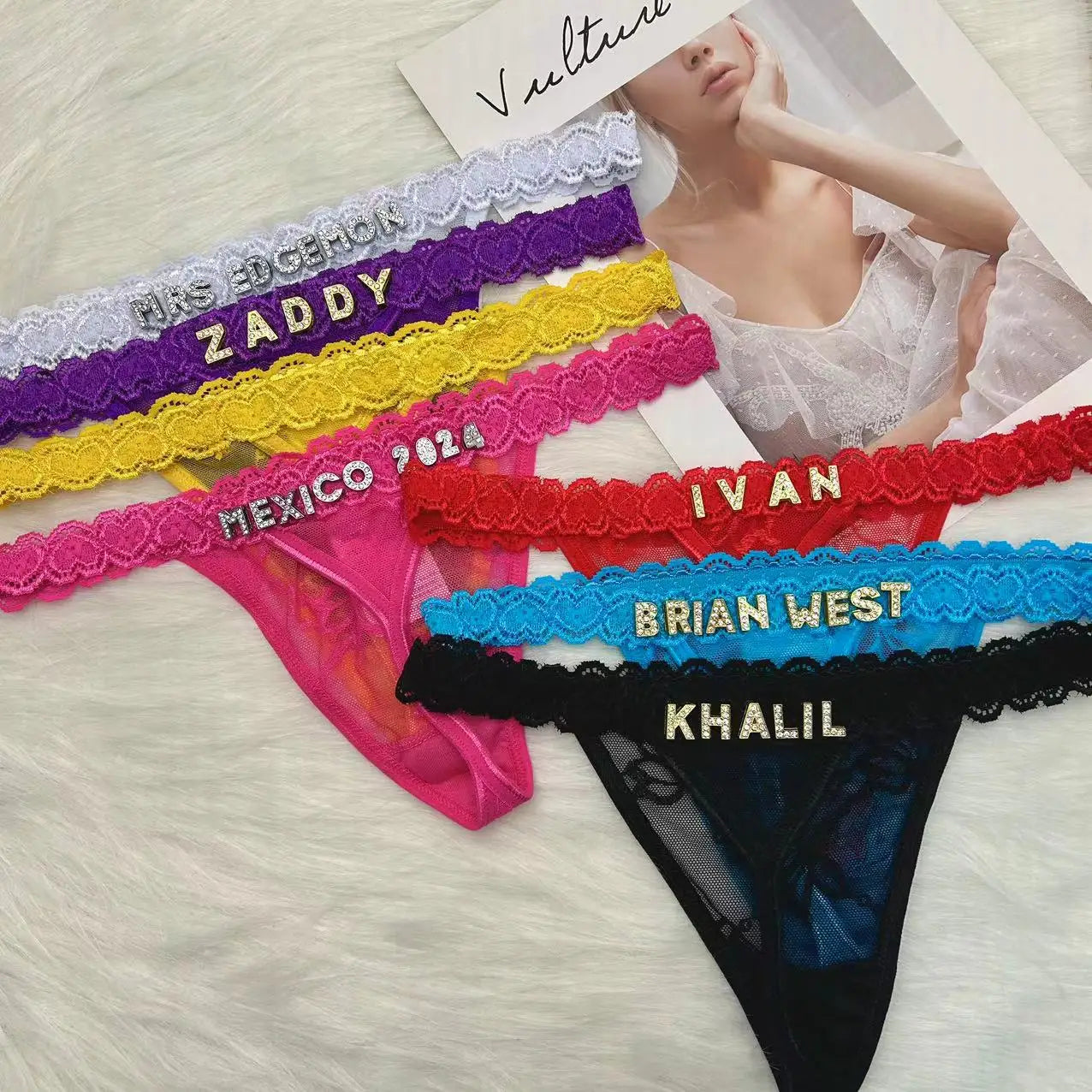 String personnalisé avec nom bricolage strass lettre tongs Sexy sous-vêtements personnalisés string personnalisé Bikini bijoux cadeau