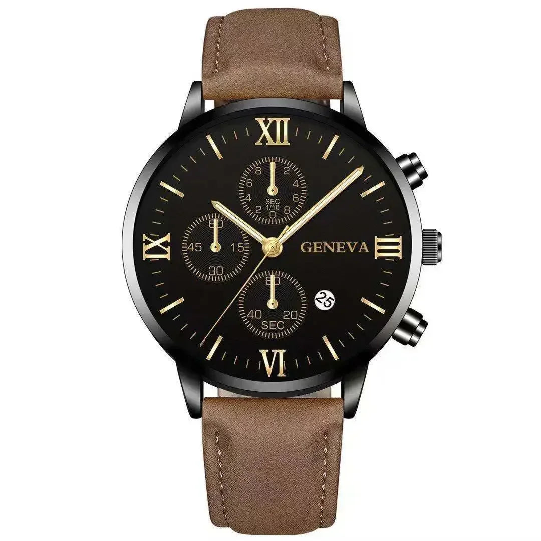 Montre-bracelet de sport à quartz analogique en cuir pour hommes, Genève, date, boîtier en alliage, horloge masculine, marque supérieure, luxe, mode