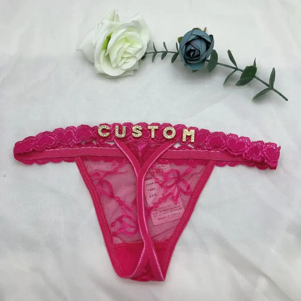 String personnalisé avec nom bricolage strass lettre tongs Sexy sous-vêtements personnalisés string personnalisé Bikini bijoux cadeau