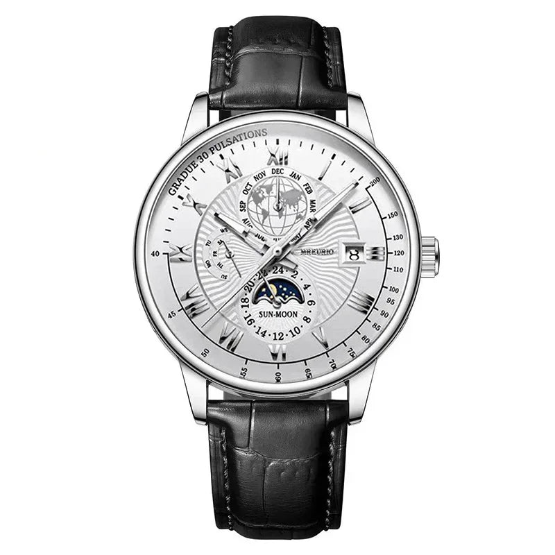 2025 montre pour hommes chronographe Phase de lune motif lumineux haut de gamme Sport homme montre-bracelet en cuir hommes montres à Quartz horloge décontractée