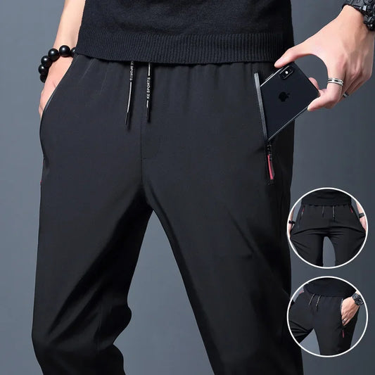 Pantalon décontracté pour hommes, coupe droite, Slim, taille élastique, survêtement coréen classique, bleu, noir, gris, marque masculine, grande taille