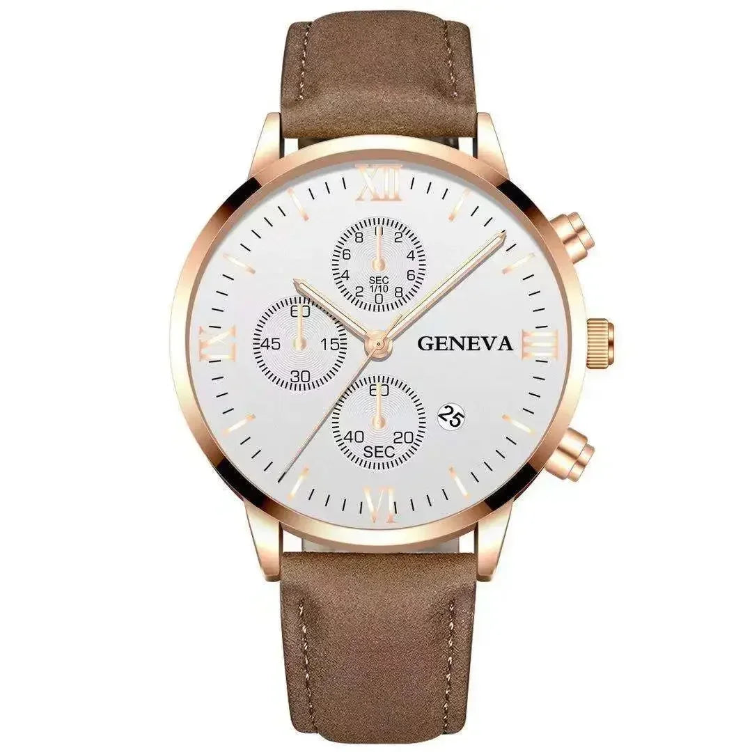 Montre-bracelet de sport à quartz analogique en cuir pour hommes, Genève, date, boîtier en alliage, horloge masculine, marque supérieure, luxe, mode