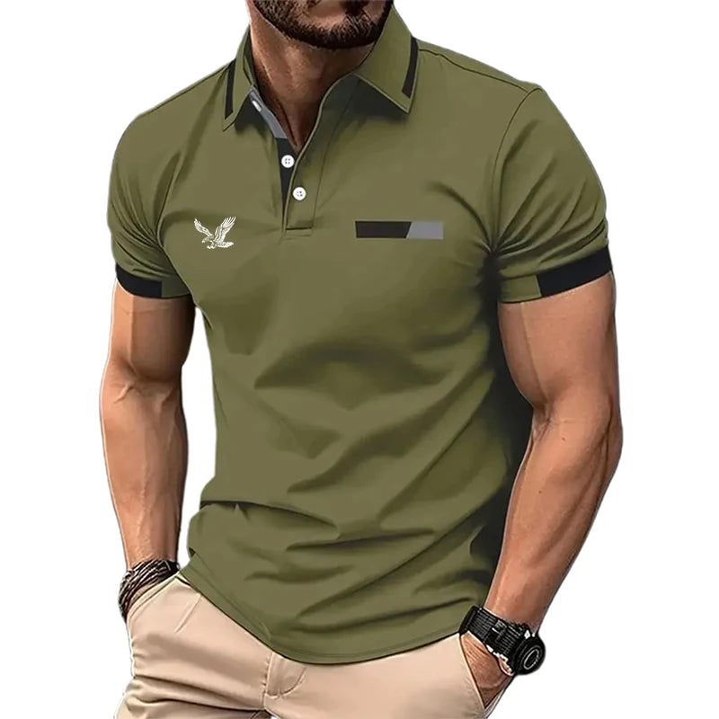 Polo de golf à manches courtes pour hommes, chemise de travail décontractée, revers, basique, moderne, documents, nuits, patchwork, printemps, été, coupe régulière