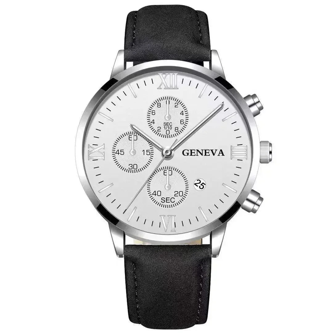Montre-bracelet de sport à quartz analogique en cuir pour hommes, Genève, date, boîtier en alliage, horloge masculine, marque supérieure, luxe, mode