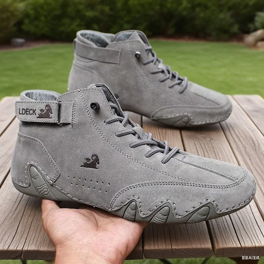 Chaussures de marche en cuir pour hommes, nouvelles bottes de luxe décontractées pour l'extérieur, baskets montantes à la mode, chaussures romaines, bottes de moto, 2025