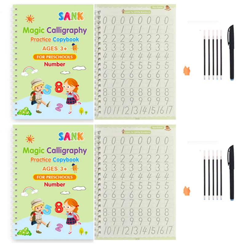 Sank – cahier de pratique magique, stylo pour enfants d'âge préscolaire, calligraphie, version anglaise, essuyage gratuit, livre d'écriture réutilisable pour enfants