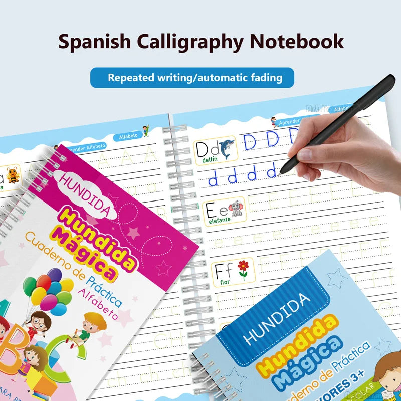 Livres magiques espagnols, apprentissage des chiffres en lettrage espagnol pour enfants, cahier de pratique magique réutilisable, ensemble d'écriture Montessori