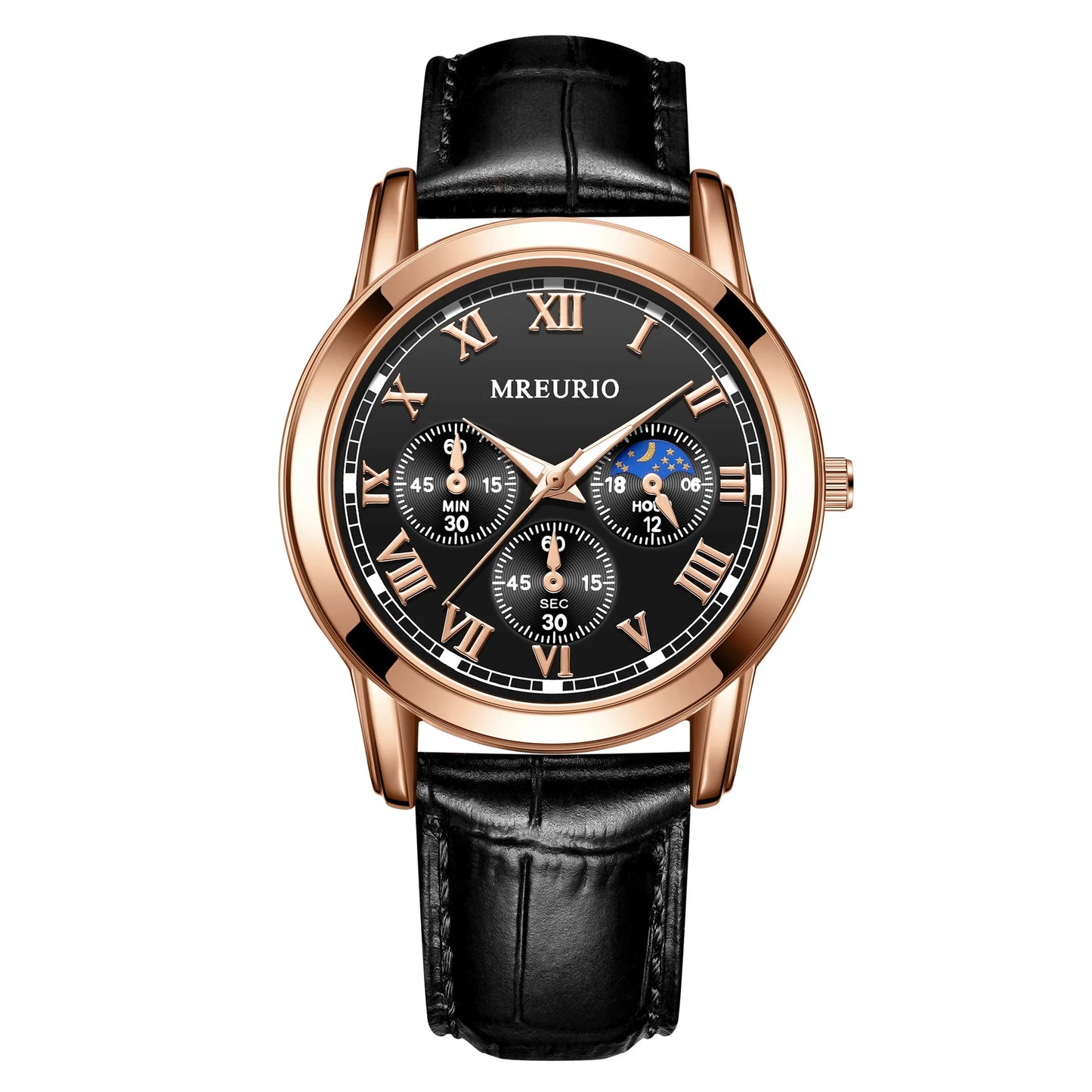 2025 montre pour hommes chronographe Phase de lune motif lumineux haut de gamme Sport homme montre-bracelet en cuir hommes montres à Quartz horloge décontractée