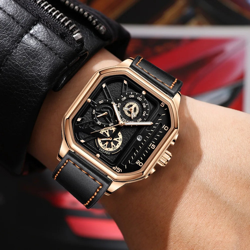 Hommes montres à Quartz cadran en alliage hommes d'affaires montre bracelet en cuir PU grand cadran carré montre de sport Cool noir montre-bracelet pour homme