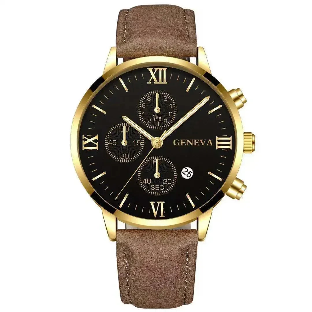 Montre-bracelet de sport à quartz analogique en cuir pour hommes, Genève, date, boîtier en alliage, horloge masculine, marque supérieure, luxe, mode