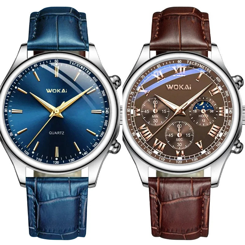2025 montre pour hommes chronographe Phase de lune motif lumineux haut de gamme Sport homme montre-bracelet en cuir hommes montres à Quartz horloge décontractée