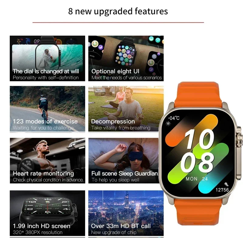 Nouvelle montre T800 U2 montre intelligente 49mm 2024 nouveau NFC hommes femmes GPS piste Bluetooth appel BT jeux de musique sans fil charge Smartwatch