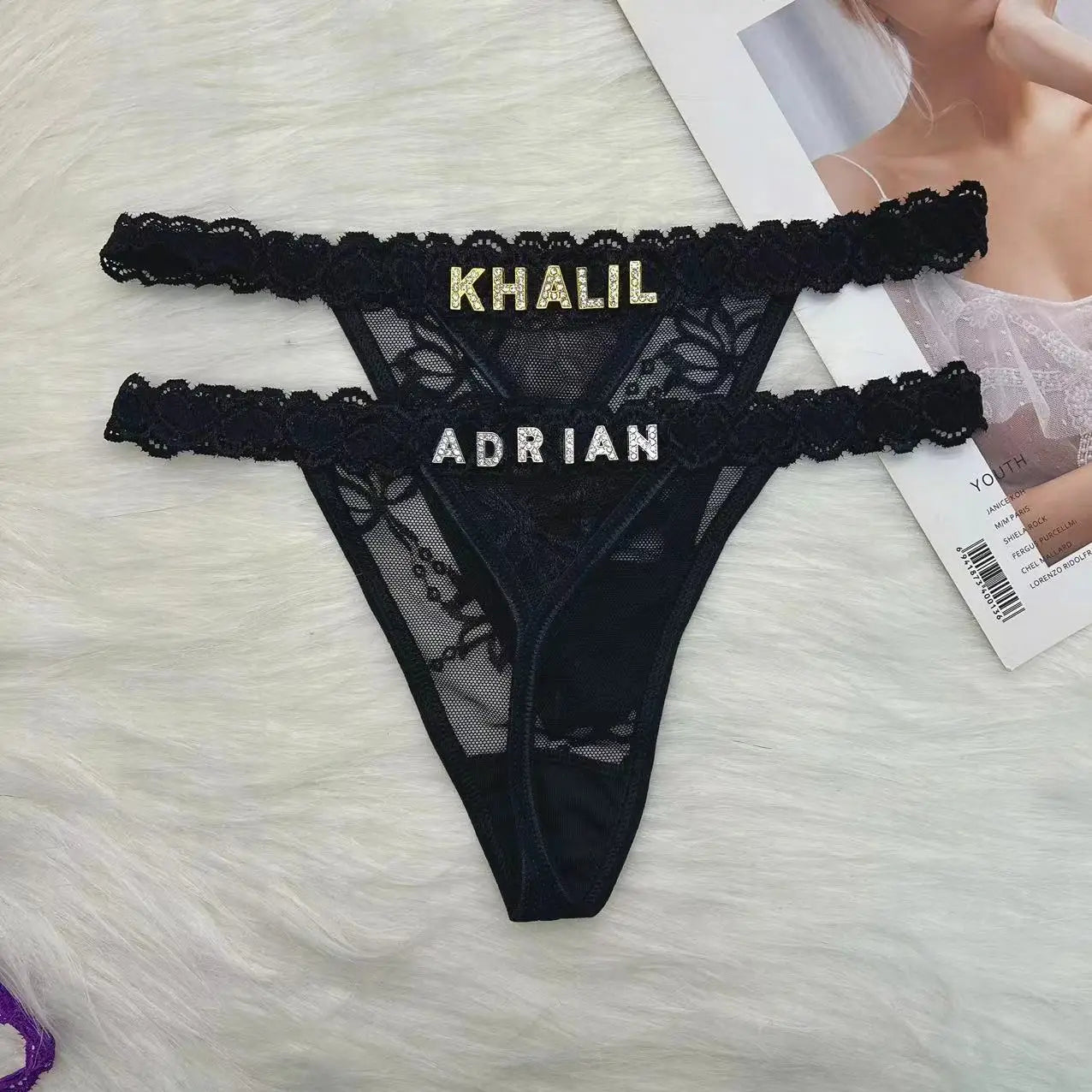 String personnalisé avec nom bricolage strass lettre tongs Sexy sous-vêtements personnalisés string personnalisé Bikini bijoux cadeau