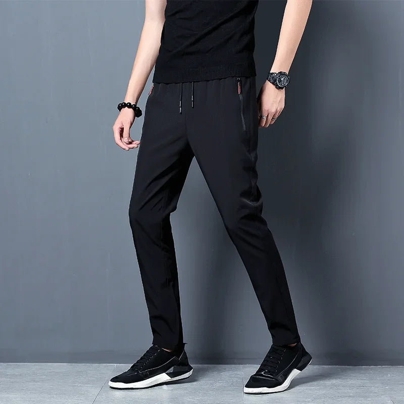 Pantalon décontracté pour hommes, coupe droite, Slim, taille élastique, survêtement coréen classique, bleu, noir, gris, marque masculine, grande taille