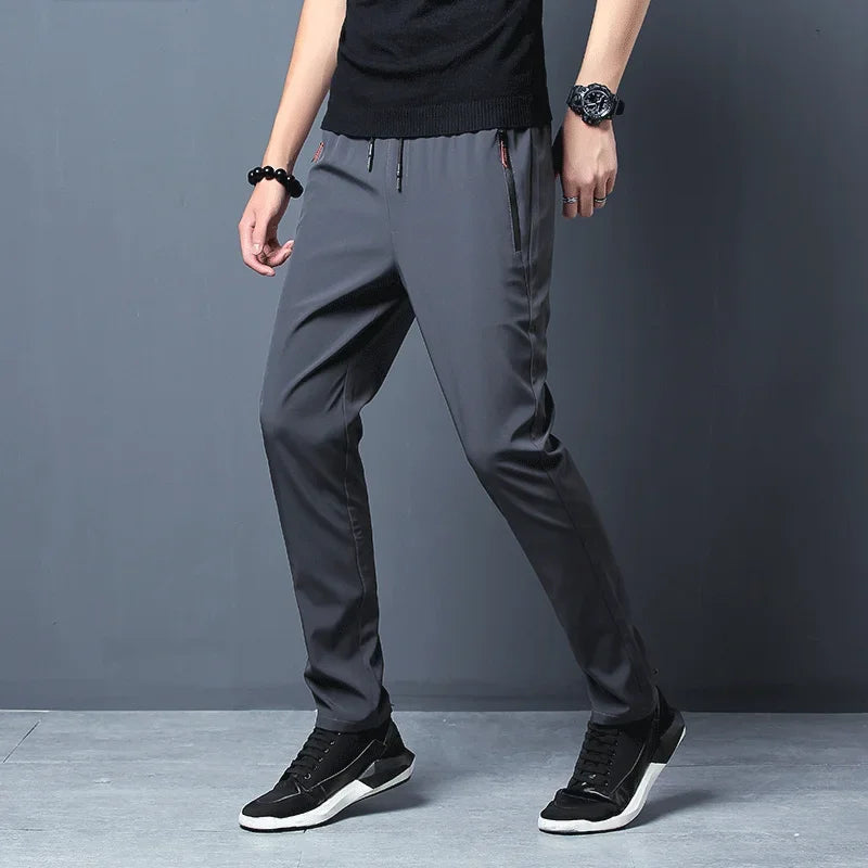 Pantalon décontracté pour hommes, coupe droite, Slim, taille élastique, survêtement coréen classique, bleu, noir, gris, marque masculine, grande taille