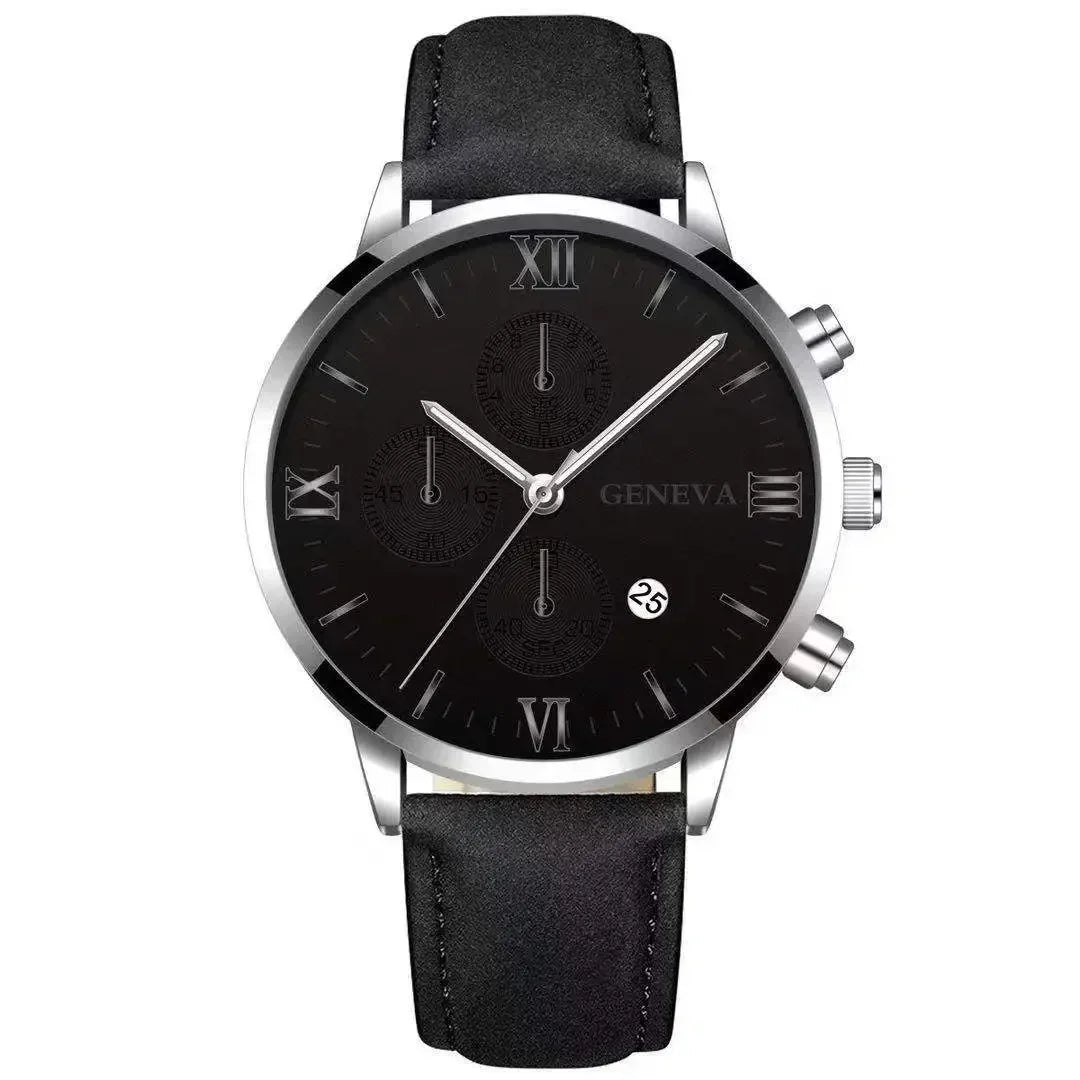 Montre-bracelet de sport à quartz analogique en cuir pour hommes, Genève, date, boîtier en alliage, horloge masculine, marque supérieure, luxe, mode