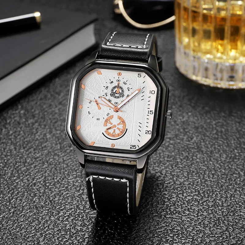Hommes montres à Quartz cadran en alliage hommes d'affaires montre bracelet en cuir PU grand cadran carré montre de sport Cool noir montre-bracelet pour homme