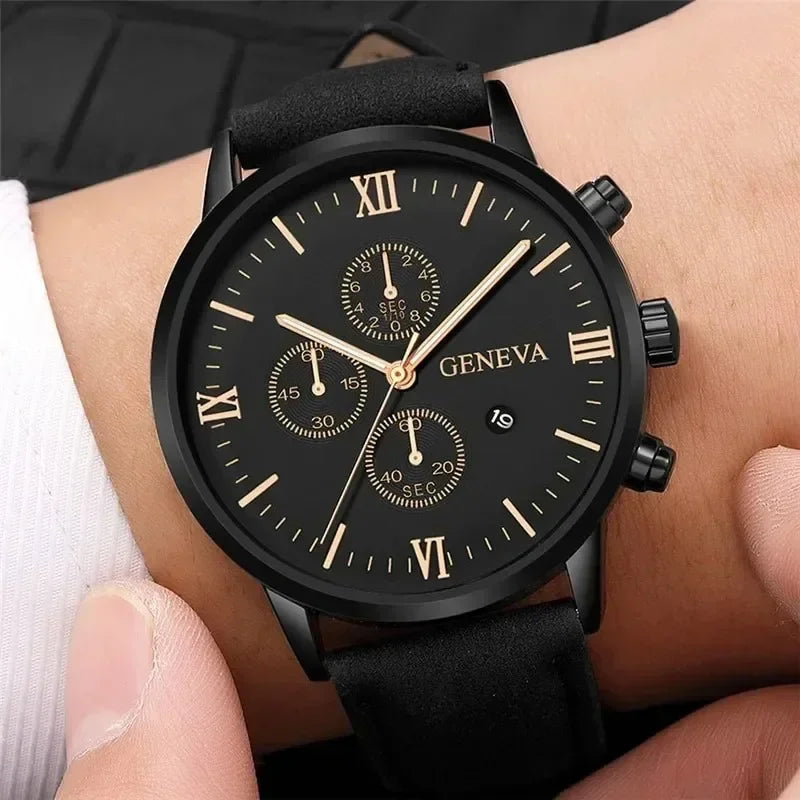 Montre-bracelet de sport à quartz analogique en cuir pour hommes, Genève, date, boîtier en alliage, horloge masculine, marque supérieure, luxe, mode