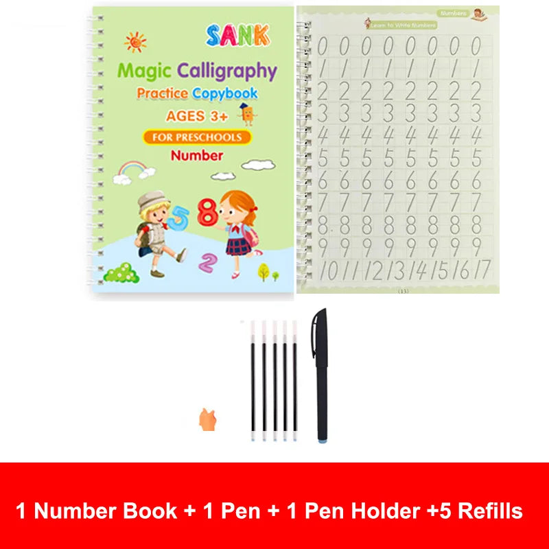 Sank – cahier de pratique magique, stylo pour enfants d'âge préscolaire, calligraphie, version anglaise, essuyage gratuit, livre d'écriture réutilisable pour enfants