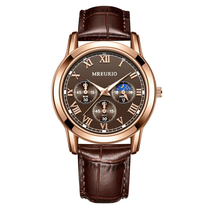 2025 montre pour hommes chronographe Phase de lune motif lumineux haut de gamme Sport homme montre-bracelet en cuir hommes montres à Quartz horloge décontractée