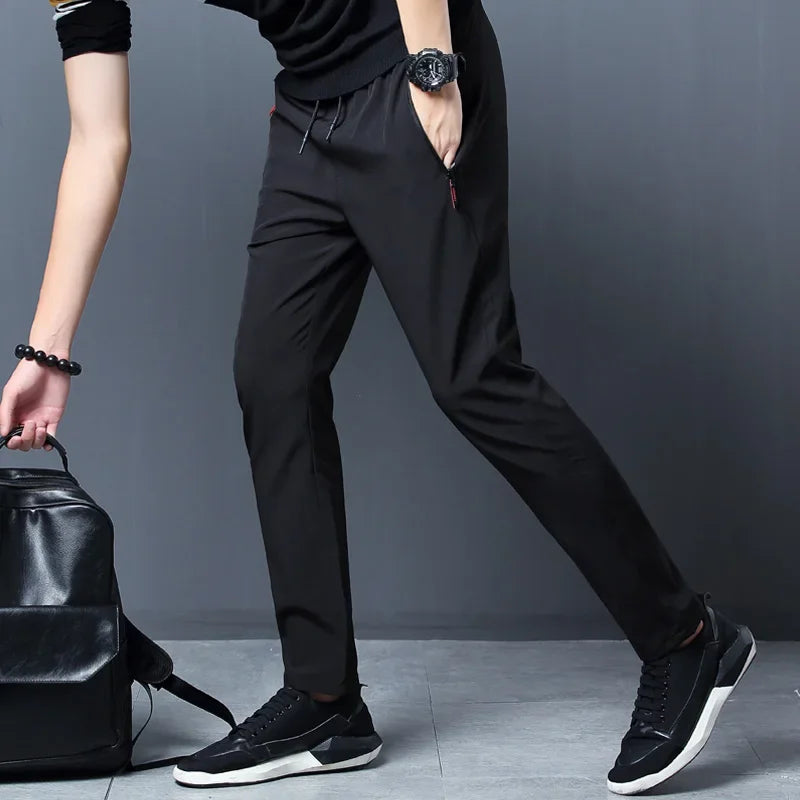 Pantalon décontracté pour hommes, coupe droite, Slim, taille élastique, survêtement coréen classique, bleu, noir, gris, marque masculine, grande taille