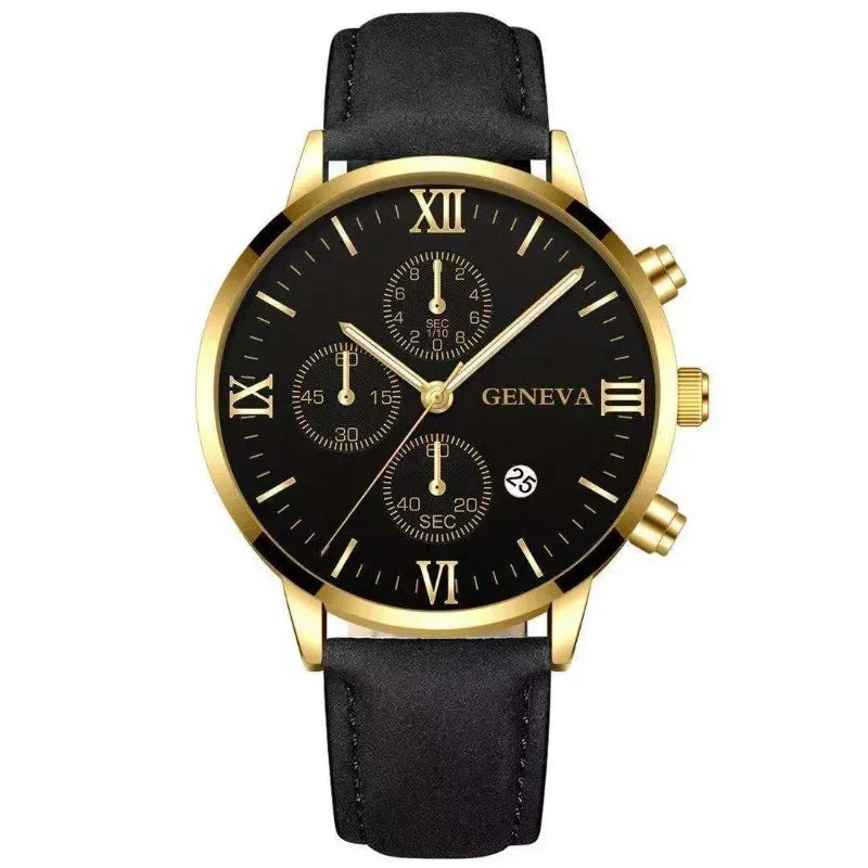 Montre-bracelet de sport à quartz analogique en cuir pour hommes, Genève, date, boîtier en alliage, horloge masculine, marque supérieure, luxe, mode