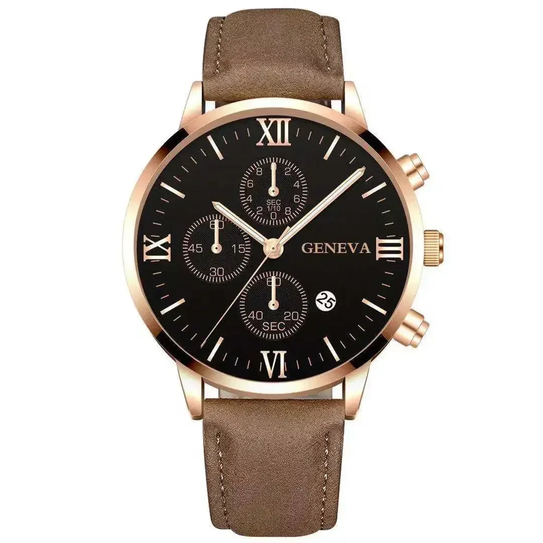 Montre-bracelet de sport à quartz analogique en cuir pour hommes, Genève, date, boîtier en alliage, horloge masculine, marque supérieure, luxe, mode