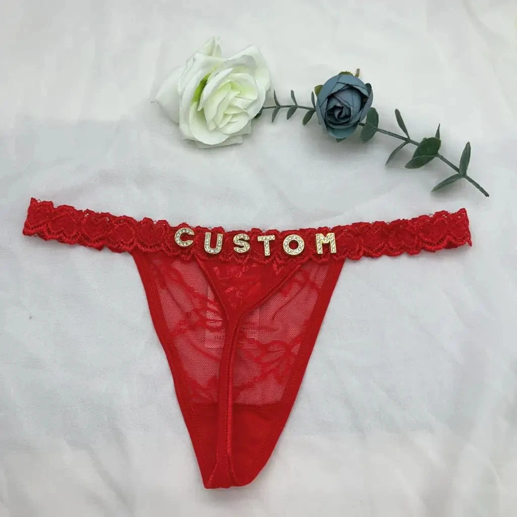 String personnalisé avec nom bricolage strass lettre tongs Sexy sous-vêtements personnalisés string personnalisé Bikini bijoux cadeau