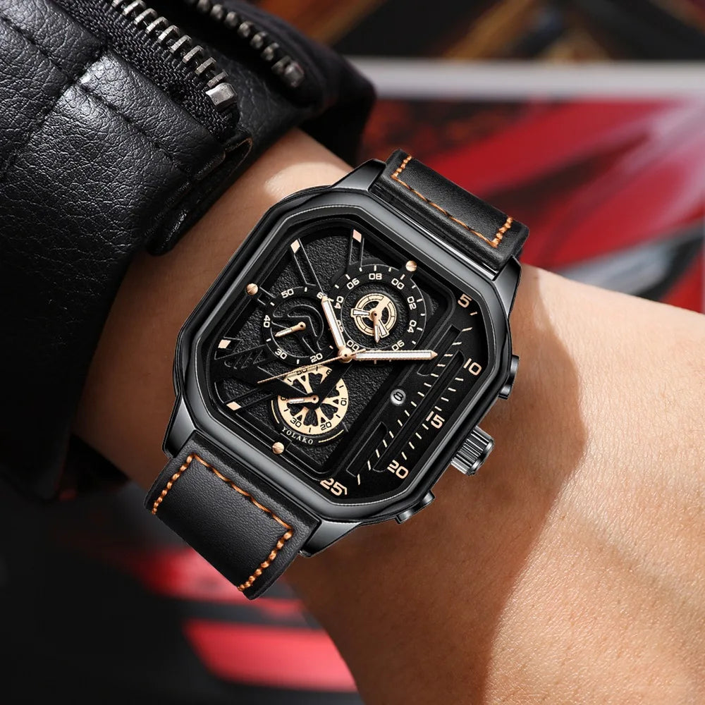 Hommes montres à Quartz cadran en alliage hommes d'affaires montre bracelet en cuir PU grand cadran carré montre de sport Cool noir montre-bracelet pour homme