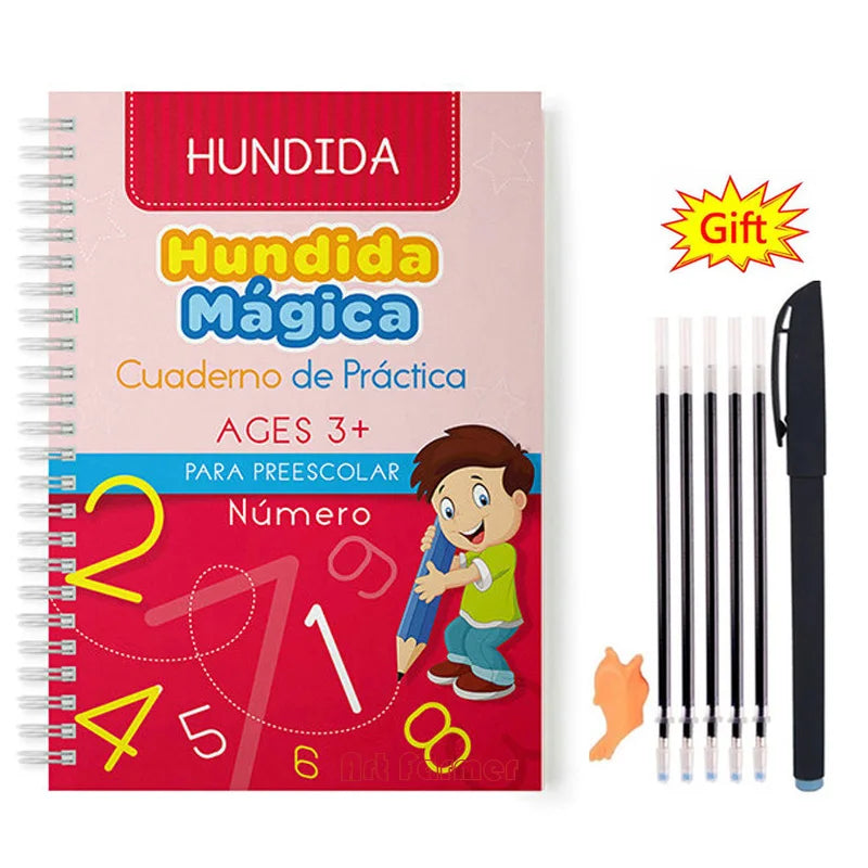 Livres magiques espagnols, apprentissage des chiffres en lettrage espagnol pour enfants, cahier de pratique magique réutilisable, ensemble d'écriture Montessori