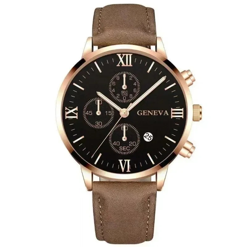 Montre-bracelet de sport à quartz analogique en cuir pour hommes, Genève, date, boîtier en alliage, horloge masculine, marque supérieure, luxe, mode
