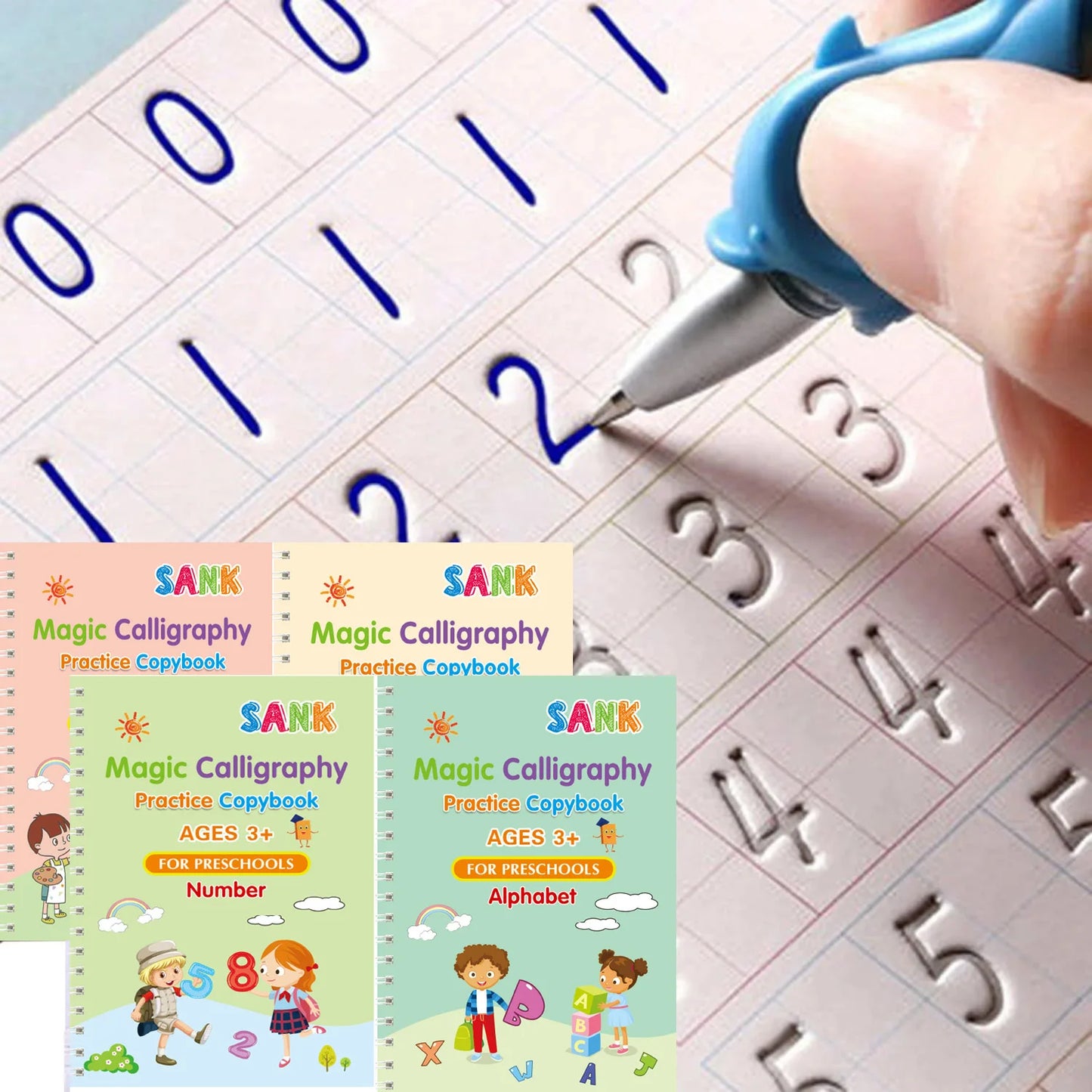 Sank – cahier de pratique magique, stylo pour enfants d'âge préscolaire, calligraphie, version anglaise, essuyage gratuit, livre d'écriture réutilisable pour enfants