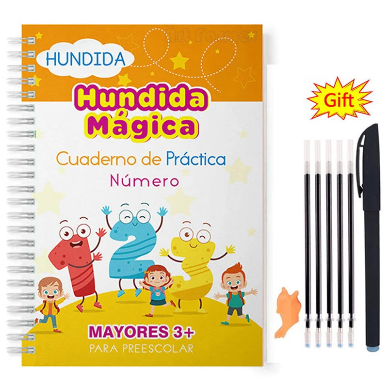 Livres magiques espagnols, apprentissage des chiffres en lettrage espagnol pour enfants, cahier de pratique magique réutilisable, ensemble d'écriture Montessori