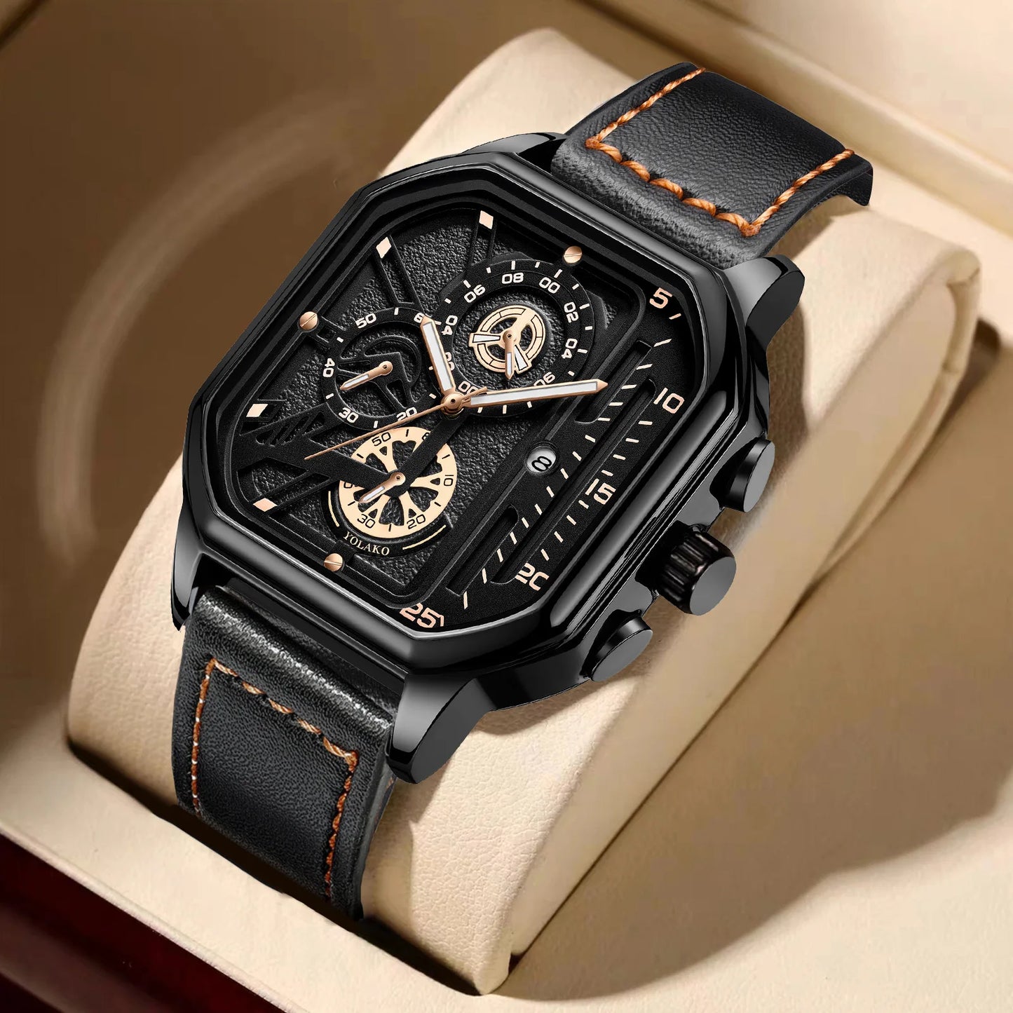 Hommes montres à Quartz cadran en alliage hommes d'affaires montre bracelet en cuir PU grand cadran carré montre de sport Cool noir montre-bracelet pour homme