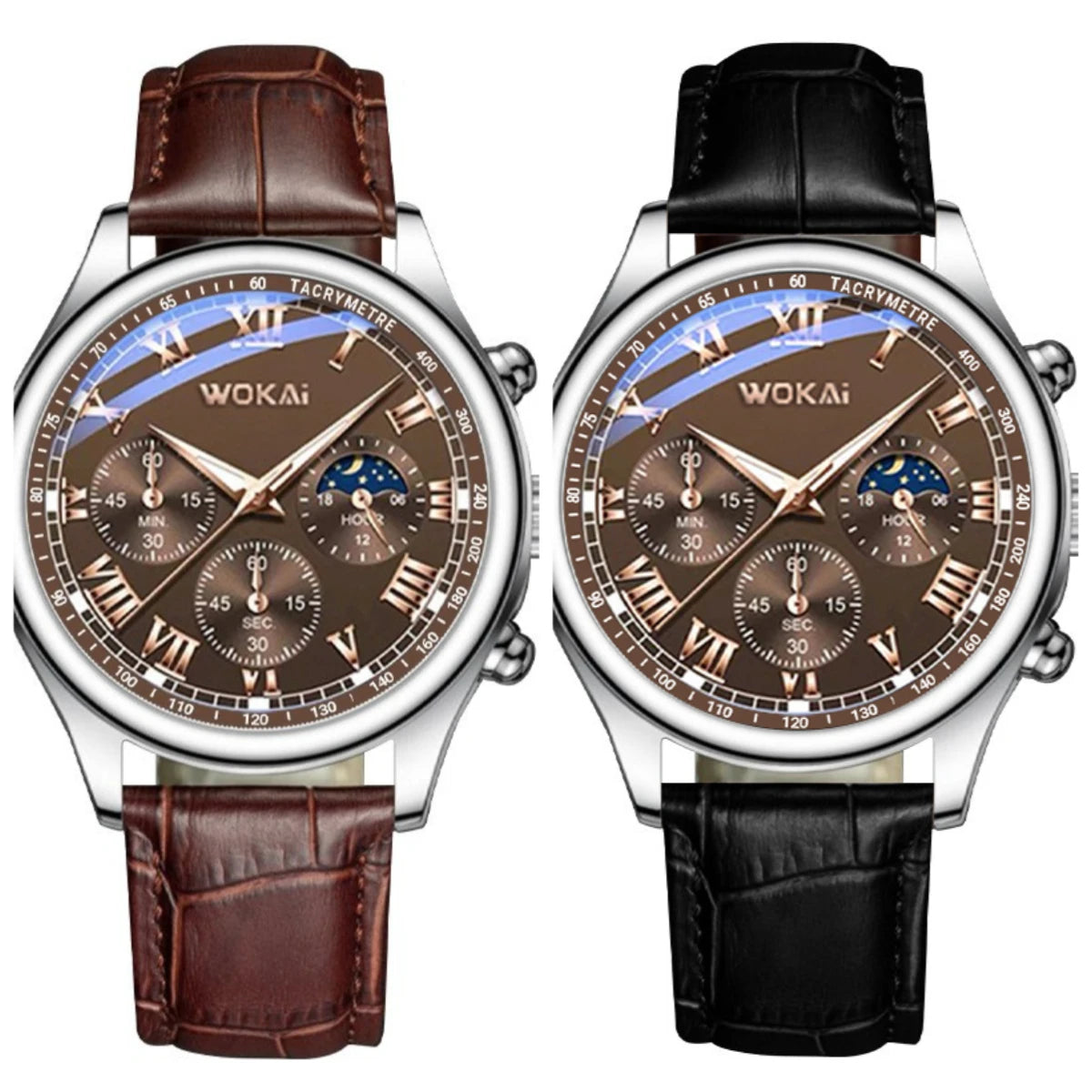 2025 montre pour hommes chronographe Phase de lune motif lumineux haut de gamme Sport homme montre-bracelet en cuir hommes montres à Quartz horloge décontractée