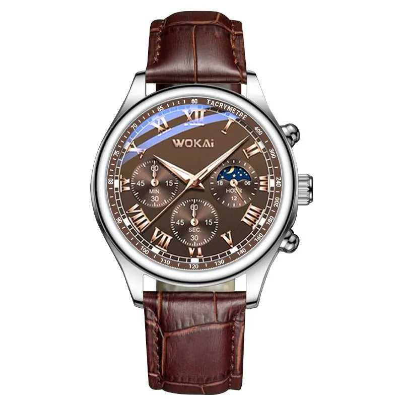 2025 montre pour hommes chronographe Phase de lune motif lumineux haut de gamme Sport homme montre-bracelet en cuir hommes montres à Quartz horloge décontractée