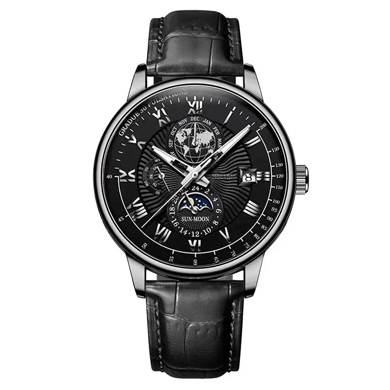 2025 montre pour hommes chronographe Phase de lune motif lumineux haut de gamme Sport homme montre-bracelet en cuir hommes montres à Quartz horloge décontractée