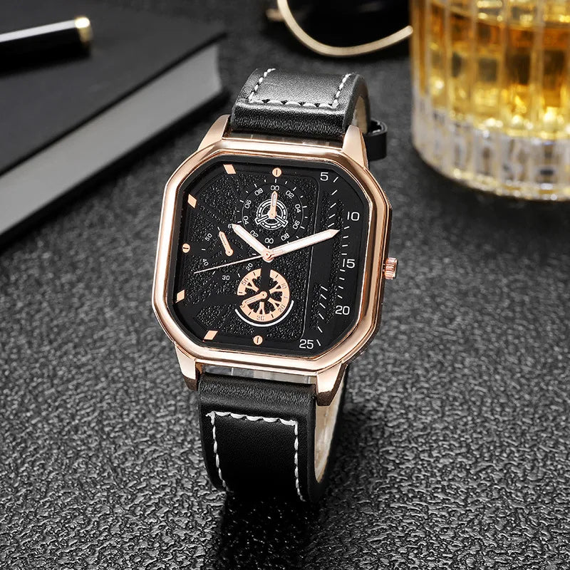 Hommes montres à Quartz cadran en alliage hommes d'affaires montre bracelet en cuir PU grand cadran carré montre de sport Cool noir montre-bracelet pour homme