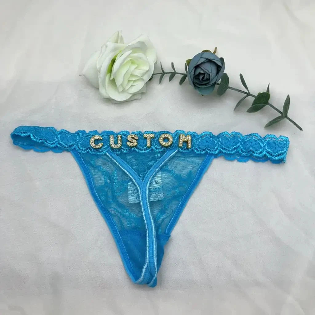 String personnalisé avec nom bricolage strass lettre tongs Sexy sous-vêtements personnalisés string personnalisé Bikini bijoux cadeau